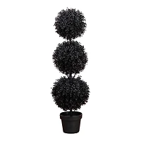 3ft. UV Resistant Artificial Halloween Black Triple Ball Boxwood Topiary (Indoor/Outdoor)