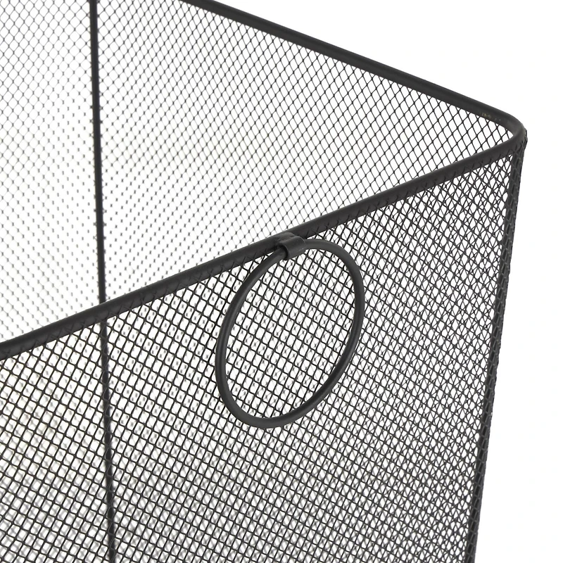 24" Black Metal Square Mesh Wire Rolling Laundry Storage Cart with Ring Handles