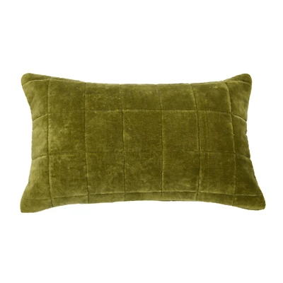 Green Quilted Velvet Lumbar Pillow Cover