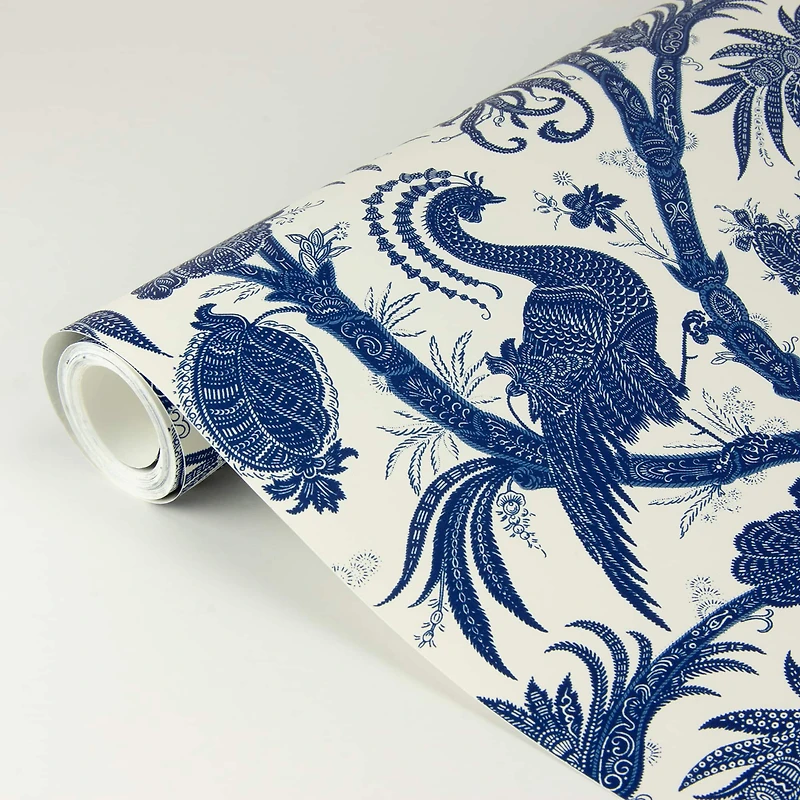 Scalamandre Indigo Balinese Peacock Peel & Stick Wallpaper