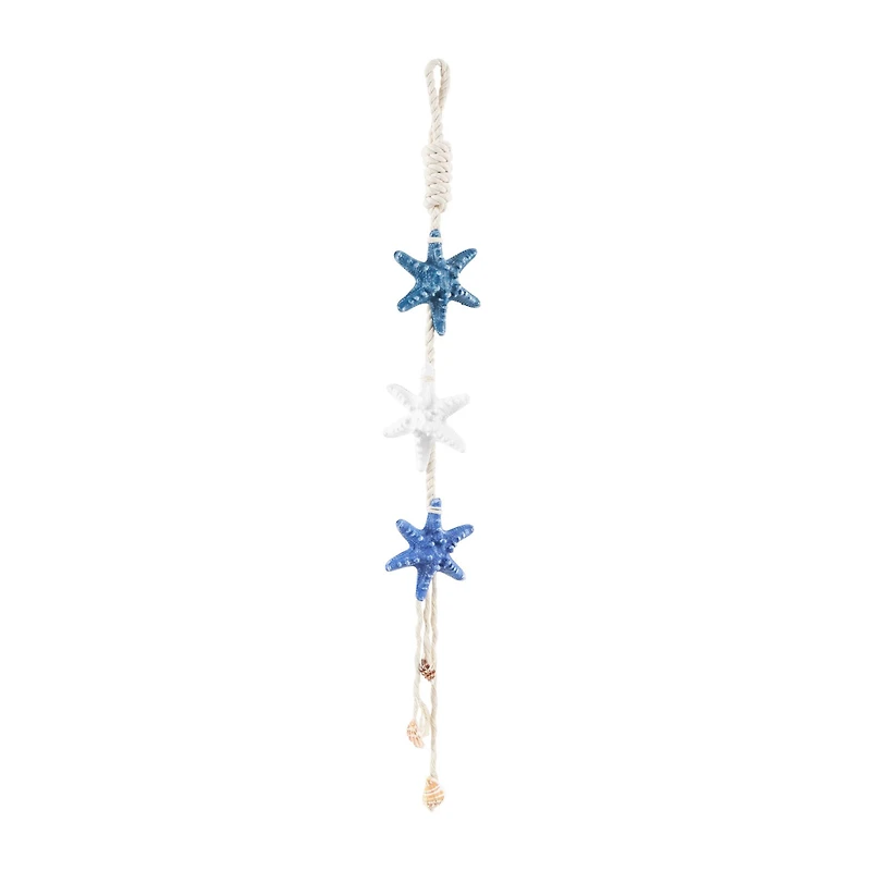 Starfish Handmade Home Wall Decor with White Hanging Rope & Seashell Accents