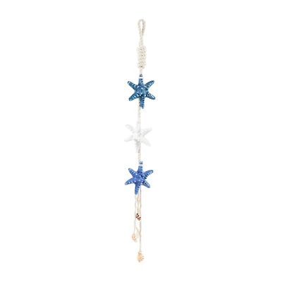 Starfish Handmade Home Wall Decor with White Hanging Rope & Seashell Accents