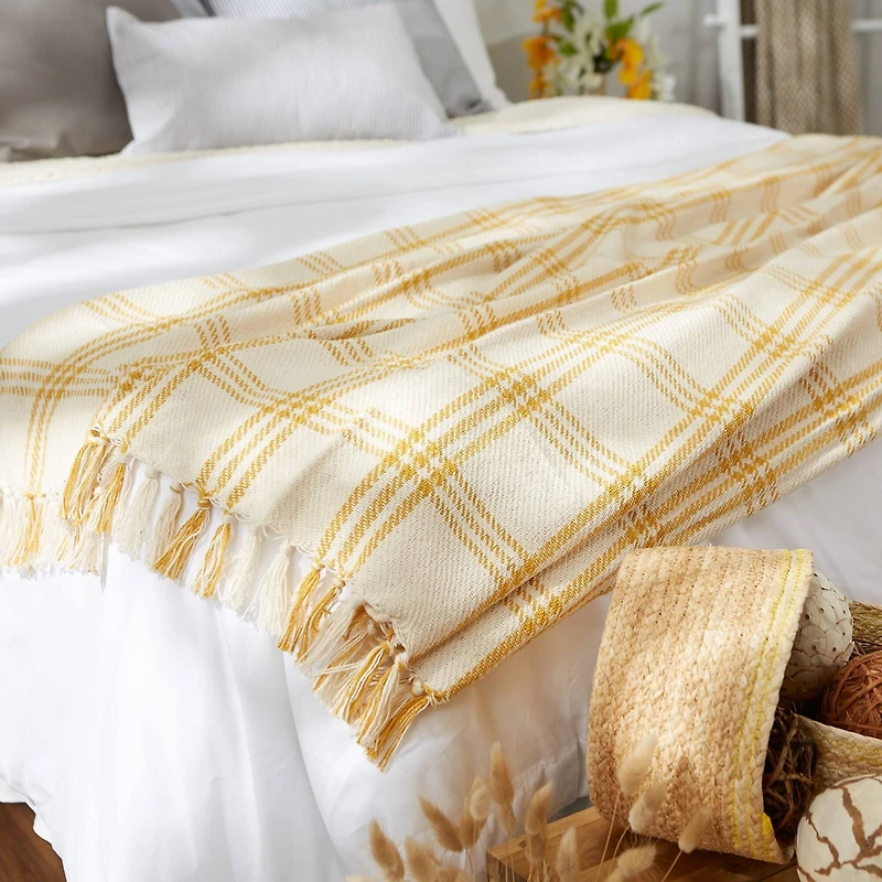 DII® Honey Gold Modern Farmhouse Plaid Throw