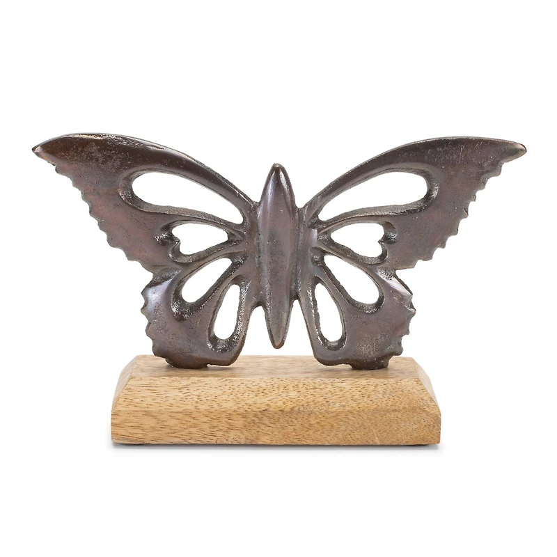 7.75" Metal Butterfly on Wood Base, 2ct.