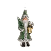 6.5" Green Glittered Glass Santa Ornaments, 6ct.