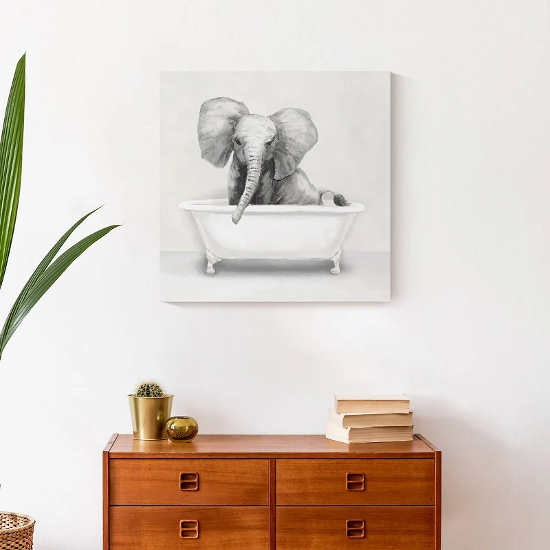 Elephant In The Tub 20" x 20" Canvas Wall Art