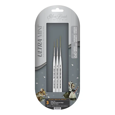 Silver Brush Limited Ultra Mini® White Striper Brushes, Set of 3