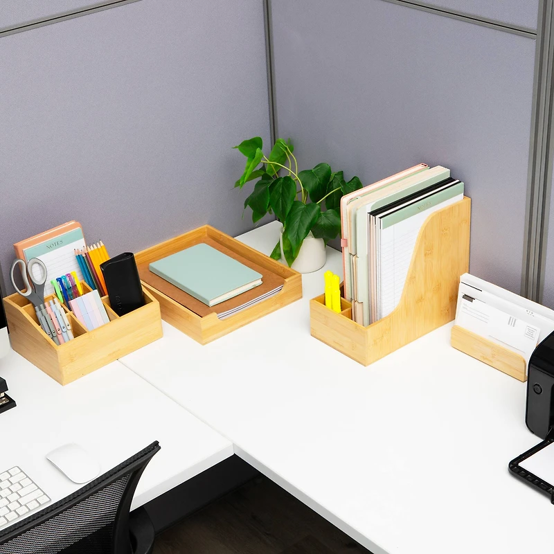 Mind Reader Paper Tray, Desktop Organizer, File Storage, Modern, Office, Bamboo, Brown