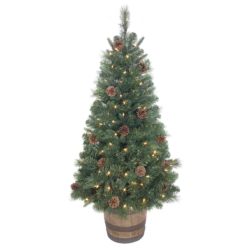4ft. Pre-Lit Artificial Christmas Tree in Whiskey Barrel, Soft White LED Lights