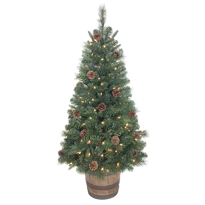 4ft. Pre-Lit Artificial Christmas Tree in Whiskey Barrel, Soft White LED Lights