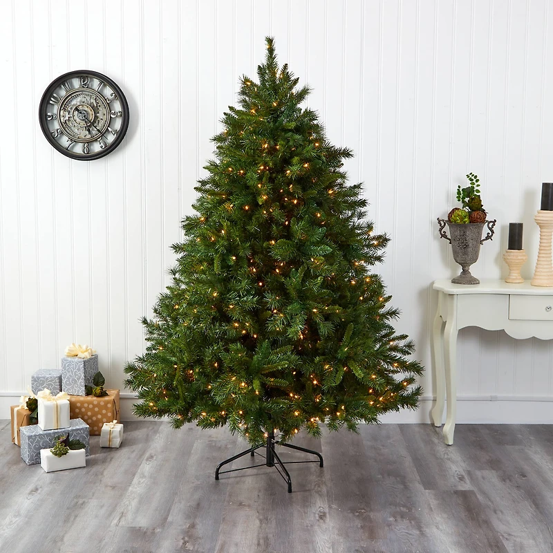 7ft. Pre-Lit Wyoming Mixed Pine Artificial Christmas Tree, Clear LED Lights