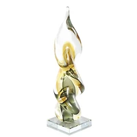 12" Clear, Yellow & Green Abstract Glass Sculpture