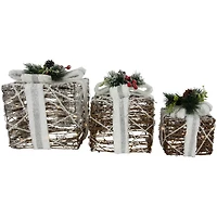 LED Gift Boxes with Pine & Berries Christmas Decoration Set