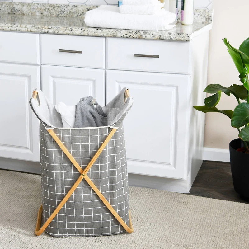 Household Essentials Krussh Bamboo X Frame Hamper (Gray)