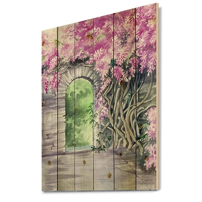 Designart - Blossoming Wisteria Garden Over The Wall