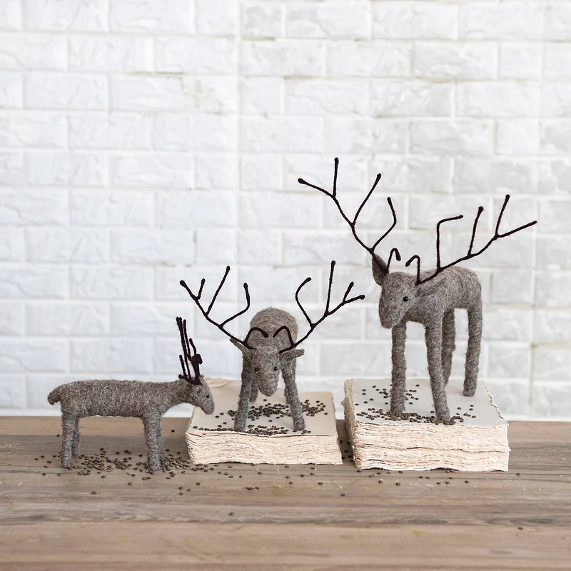 Hello Honey® 8" Gray Handmade Wool Felt and Wire Reindeer