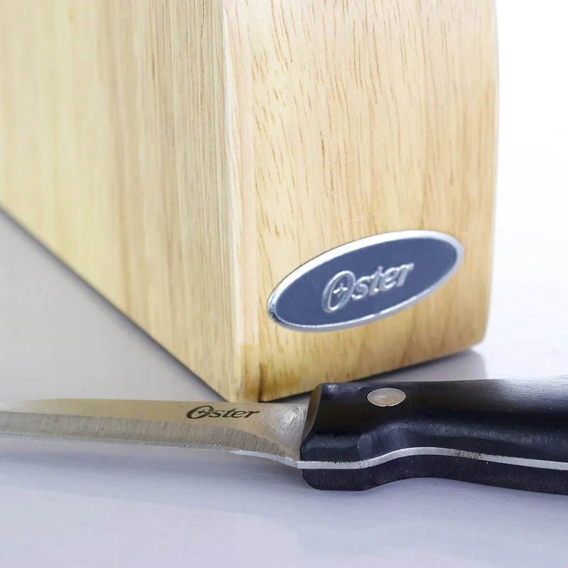 Oster Granger 5-Piece Stainless Steel Cutlery Knife Set with Half Moon Natural Wood Block