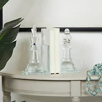 9.5" Clear Chess Oversized Bookends with Cut Crystal Designs Set