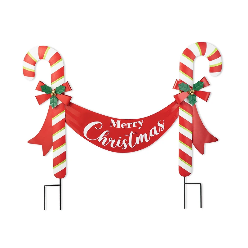 Glitzhome® 3ft. Merry Christmas Candy Cane Metal Yard Stake