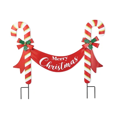 Glitzhome® 3ft. Merry Christmas Candy Cane Metal Yard Stake