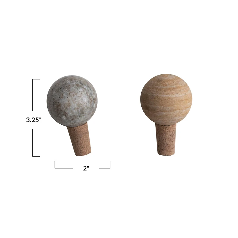 Hello Honey® 2" Round Marble & Cork Bottle Stopper Set