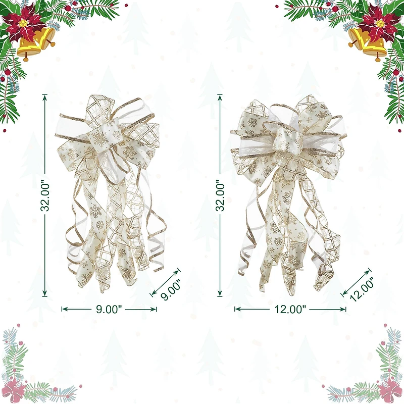 Glitzhome® 32" Elegant Snowflake Ribbon Christmas Bows, 9ct.