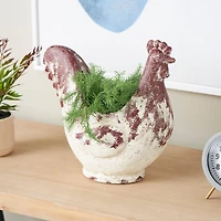 14" White & Rust Colored Rooster Planter