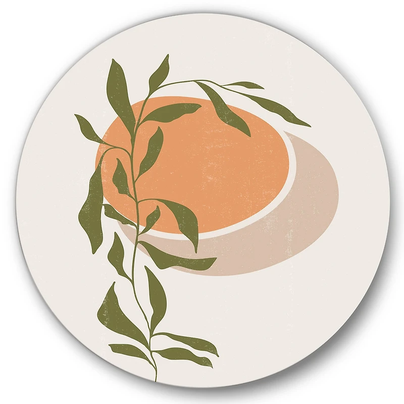 Designart - Abstract Orange Sun and Moon With Tropical Leaf