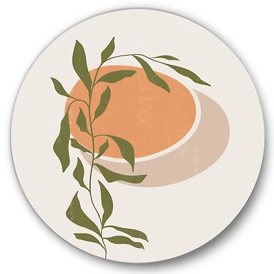 Designart - Abstract Orange Sun and Moon With Tropical Leaf