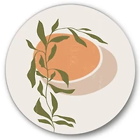 Designart - Abstract Orange Sun and Moon With Tropical Leaf