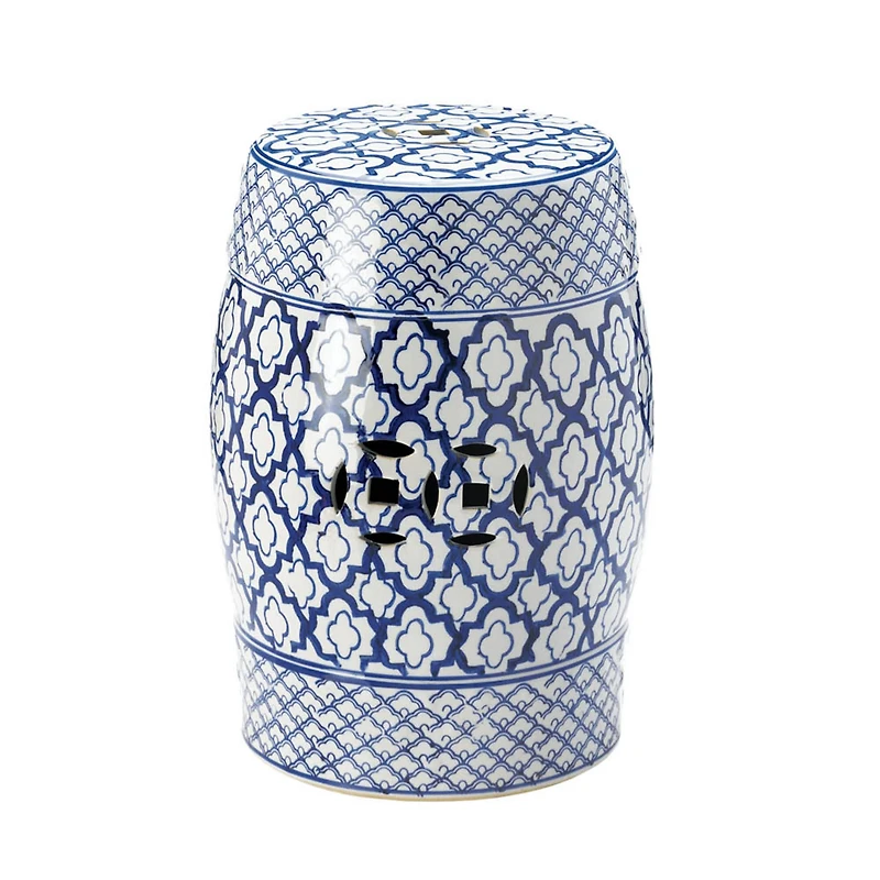 16.25" Blue & White Ceramic Decorative Stool