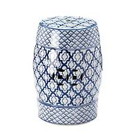 16.25" Blue & White Ceramic Decorative Stool