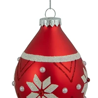 5" Glittered Red & White Snowflake Glass Finial Christmas Ornament