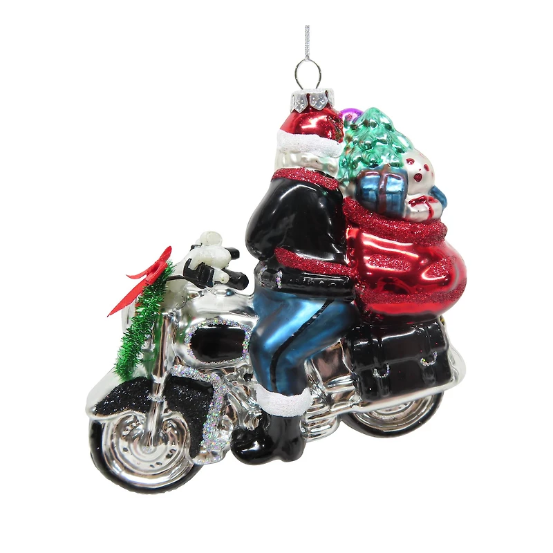 5.75" Santa on Motorcycle Glass Ornament by Ashland®