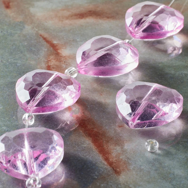 Pink Glass Heart Beads, 22mm by Bead Landing™