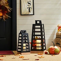 Glitzhome® Modern Trapezoid Metal & Wood Lanterns Set