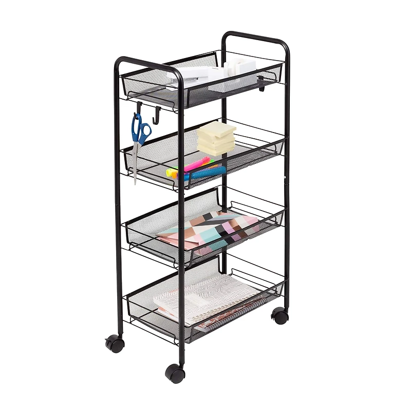 Honey Can Do Black 4-Tier Metal Rolling Cart with Trays