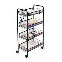 Honey Can Do Black 4-Tier Metal Rolling Cart with Trays