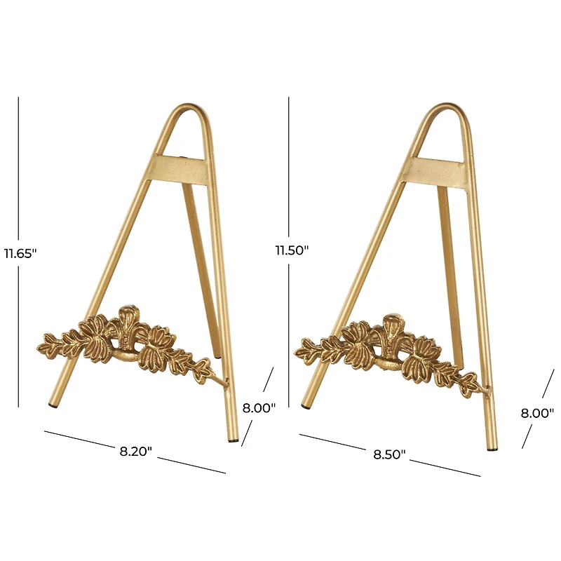 Gold Metal Arched Foldable Display Easel with Vine Emblem Set