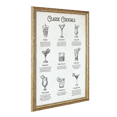 American Art Decor Classic Cocktails Printed Glass Framed Wall Decor