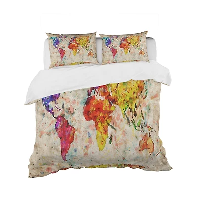 Designart 'Vintage World Map Watercolor' Large Map Bedding Set
