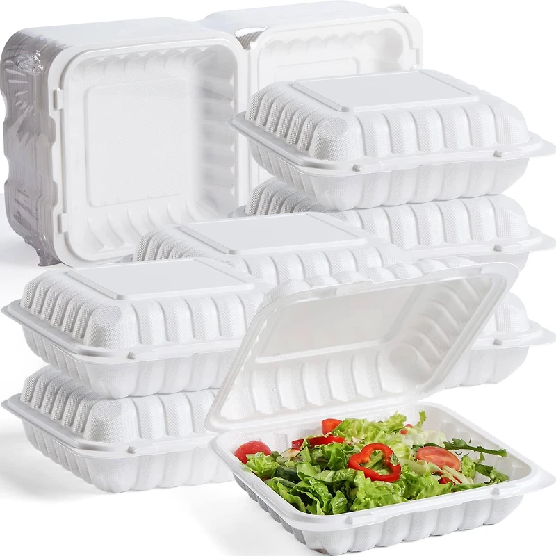 9" White Single-Compartment Clamshell Take Out Containers, 150ct.