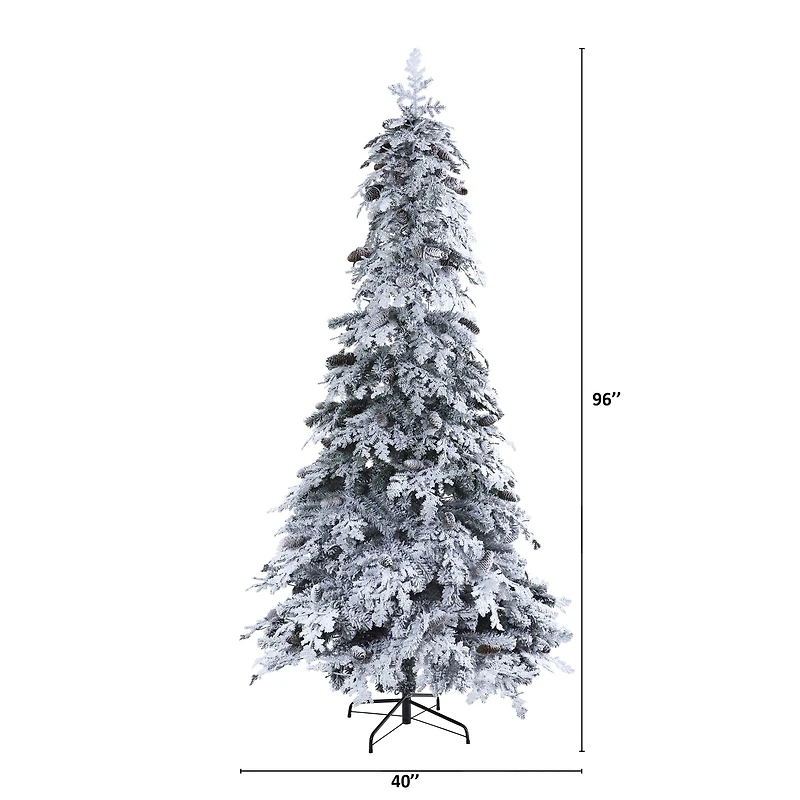 8ft. Pre-Lit Flocked Montana Down Swept Spruce & Pinecones Artificial Christmas Tree with Clear LED Lights
