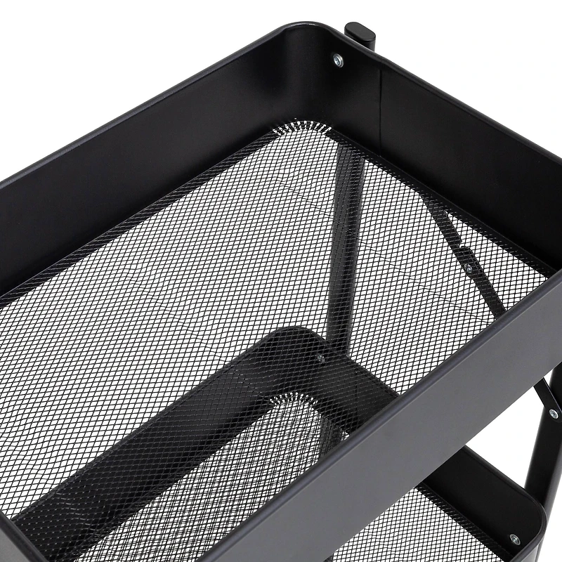 Honey Can Do Black 3-Tier Folding Cart with Wheels