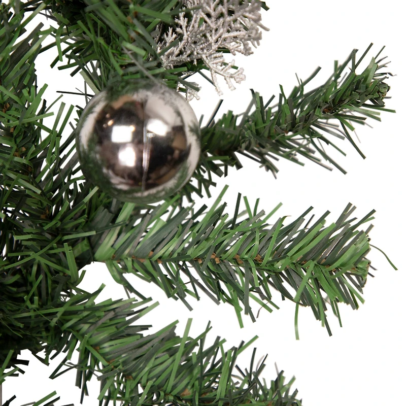 Pre-Decorated Silver Poinsettia Pine Cone & Ball Artificial Garland, Unlit