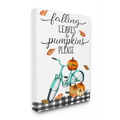 Stupell Industries Fall Leaves Pumpkin & Turquoise Bicycle Canvas Wall Art