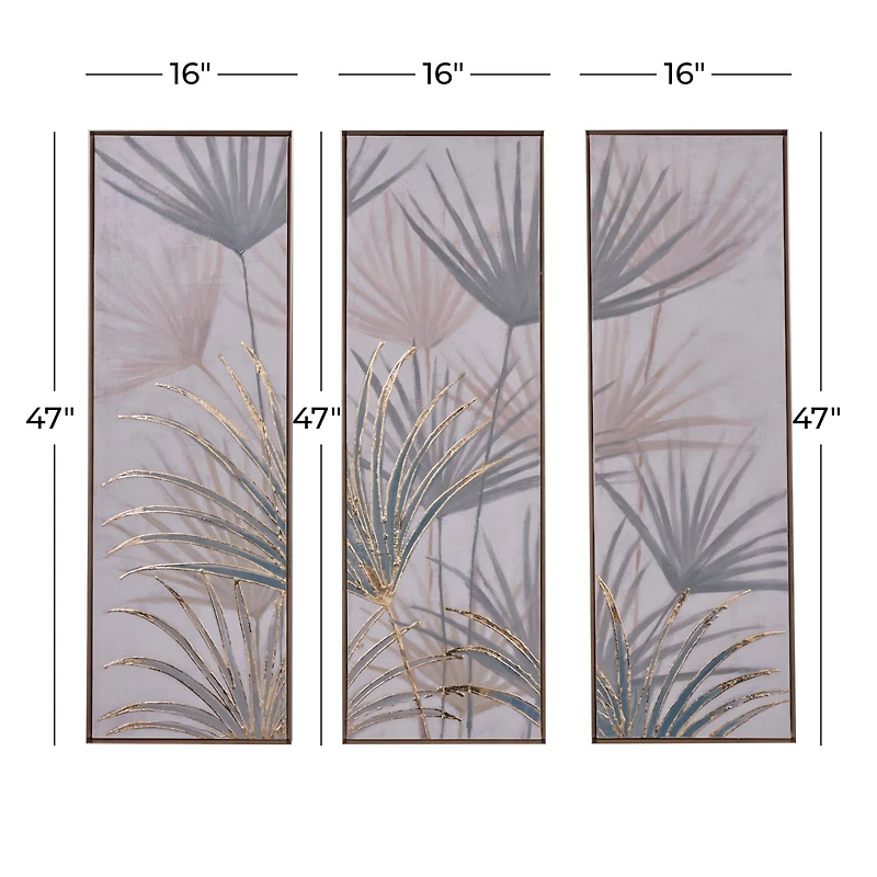 Set of 3 Brown Polystone Traditional Floral Wall Art, 16" x 47"