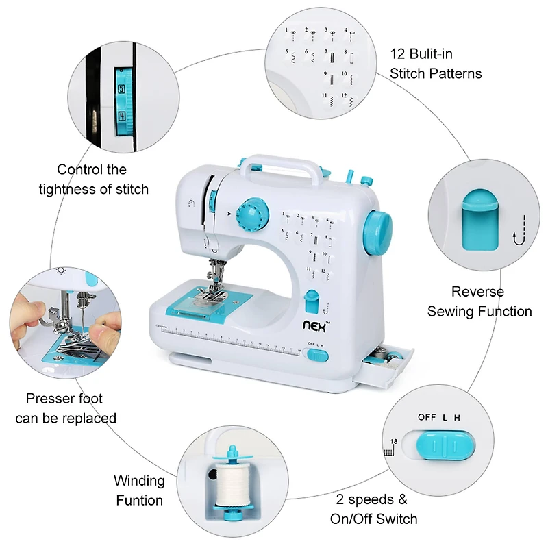 NEX™ Indigo Blue Modern Crafting Sewing Machine with 12 Built-In Stitches