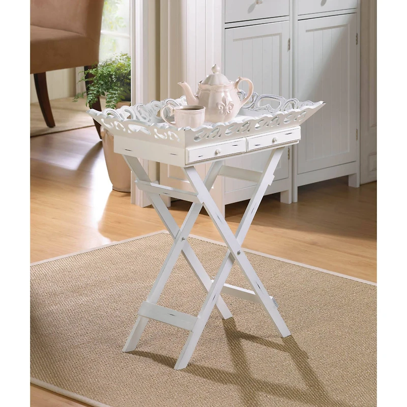 27" White Elegant Tray Stand