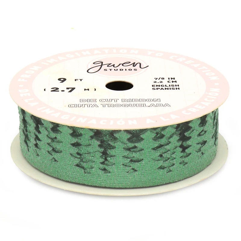 Gwen Studios 7/8" x 3yd. Die Cut Christmas Trees Holiday Ribbon